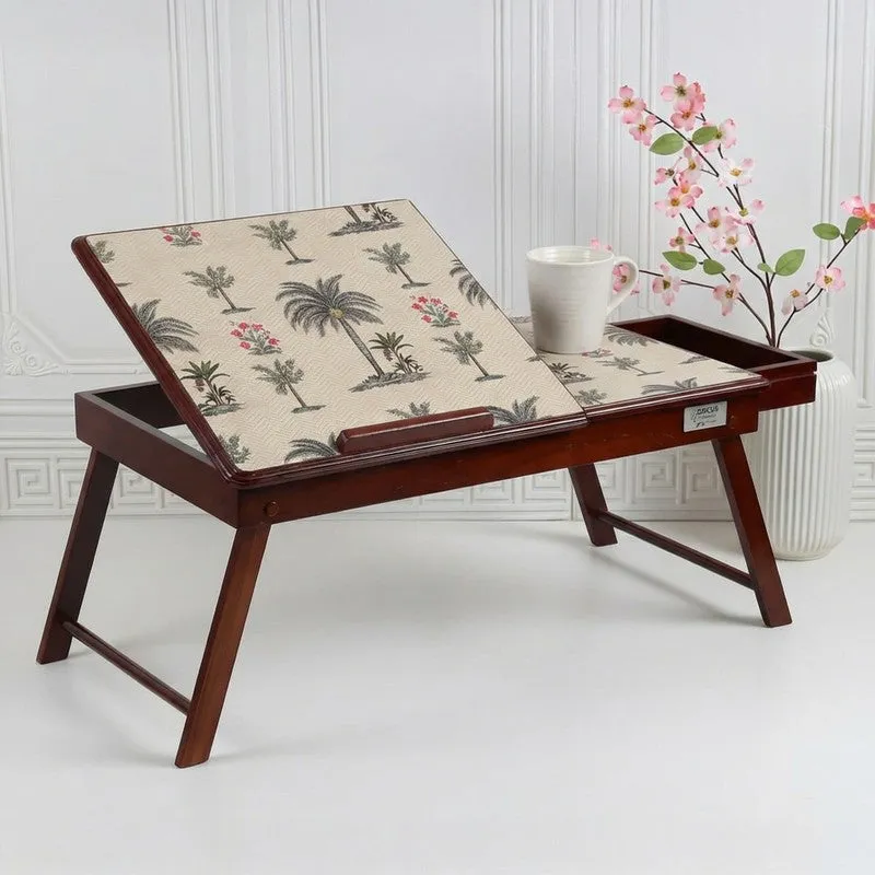 India Circus Teak Wood Chevron Palms Laptop Table media 1