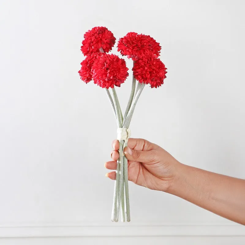 Pom Pom Artificial Flowers - Red media 3