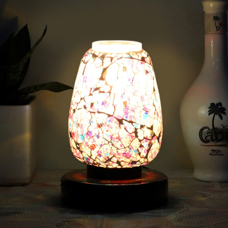 Aurylin Glass Table Lamp With Wooden Base - Multicolor