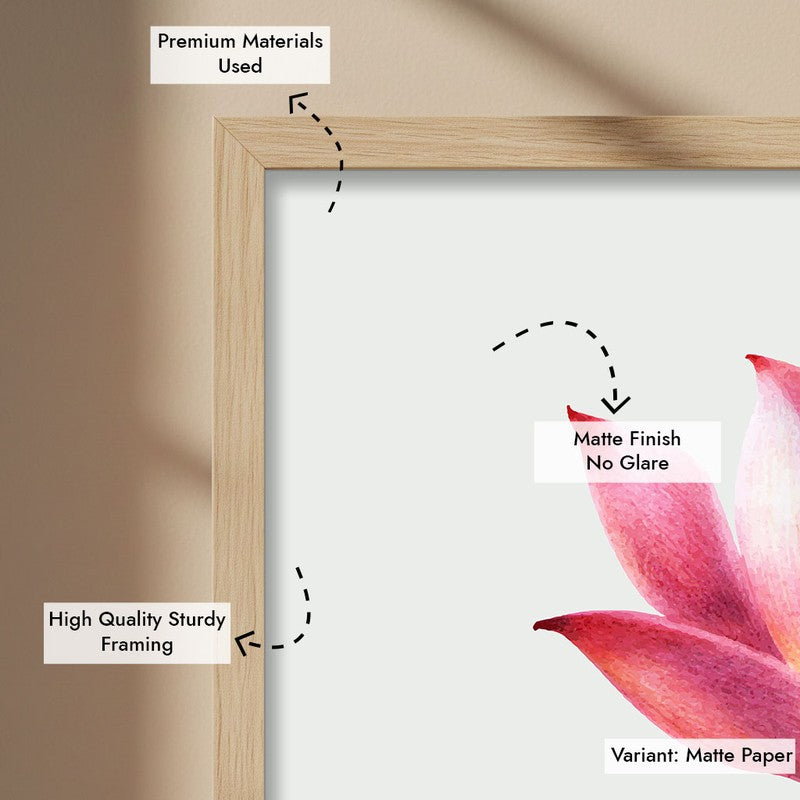 Painted Lotus Archival Paper Wall Art  - Natural Brown Frame media 7