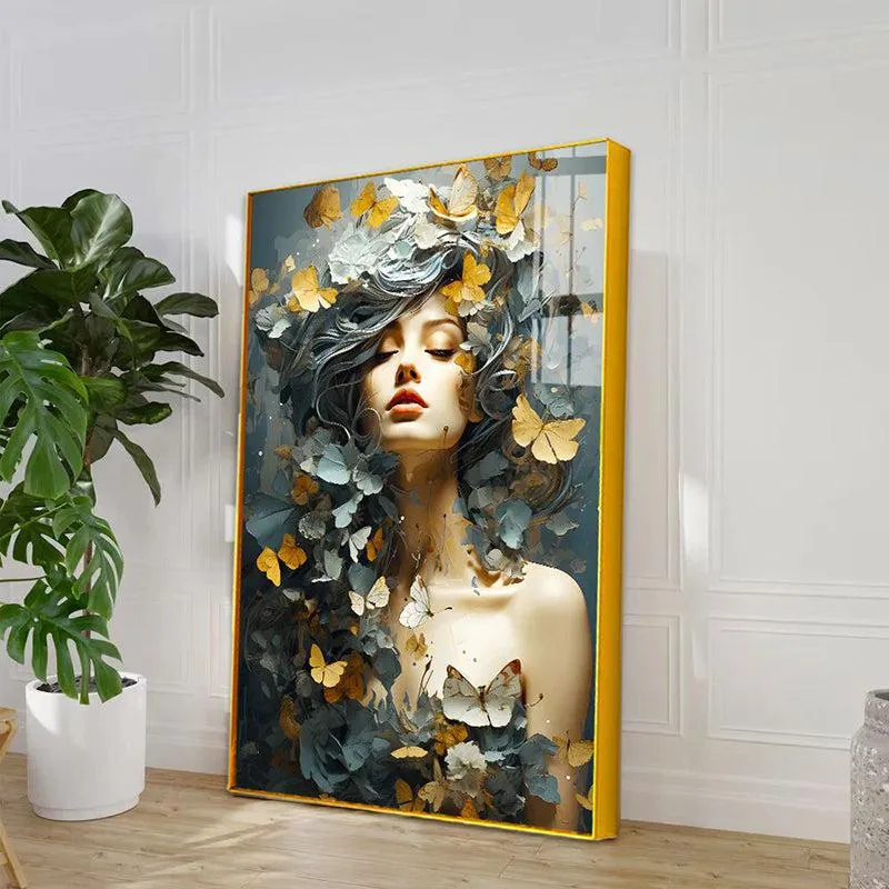 Petal Tresses Floral Canvas Wall Art With Frame - Gold media 4