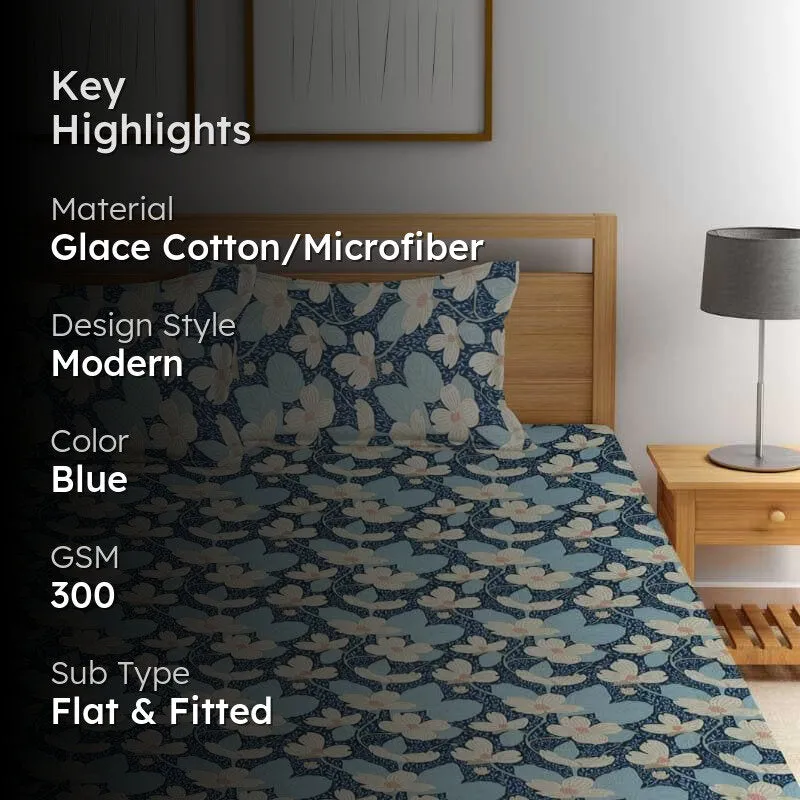 Moonlit Blossoms Microfiber Bedsheet - 300 GSM media 2