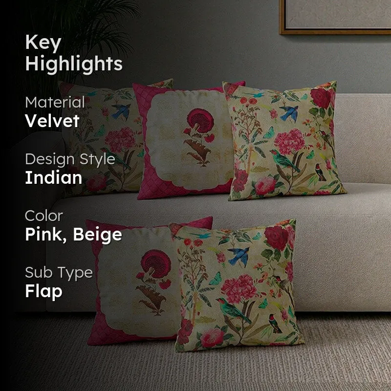 India Circus Poppy Wing Printed Velvet Cushion Cover - Set Of Five media 2