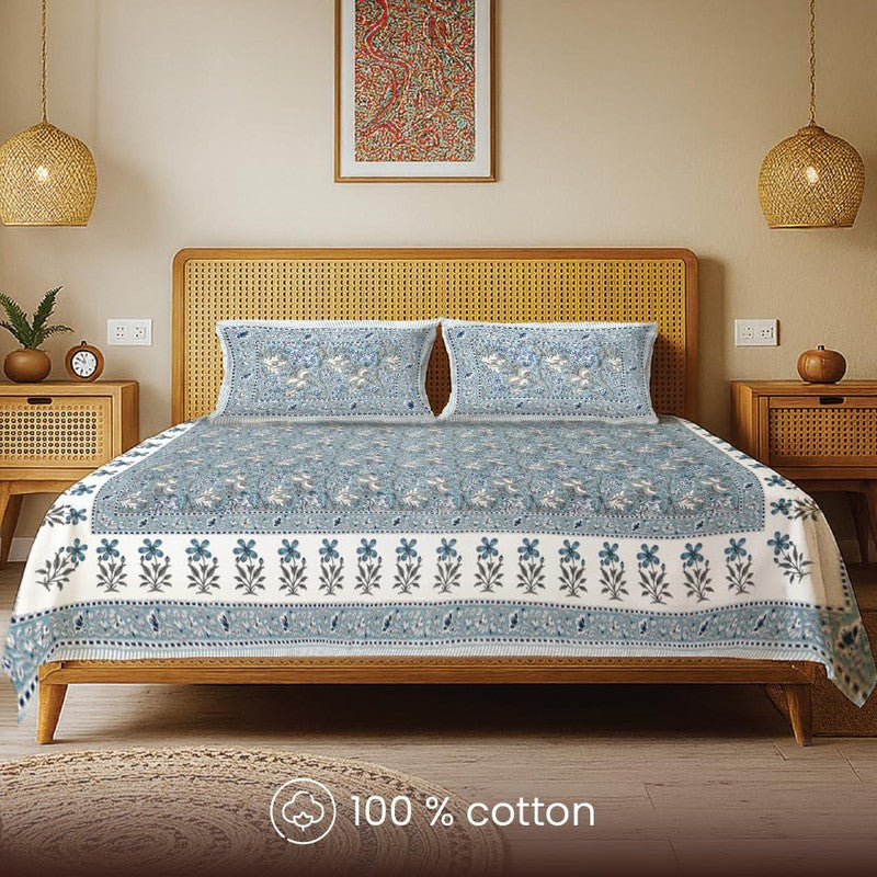 Urban Space Prakriti Pure Cotton Bedsheet (Blue) - 200 TC media 4
