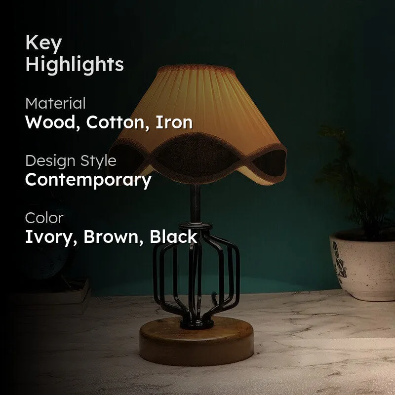 Aurenda Cotton Table Lamp With Wooden Base - Ivory media 2