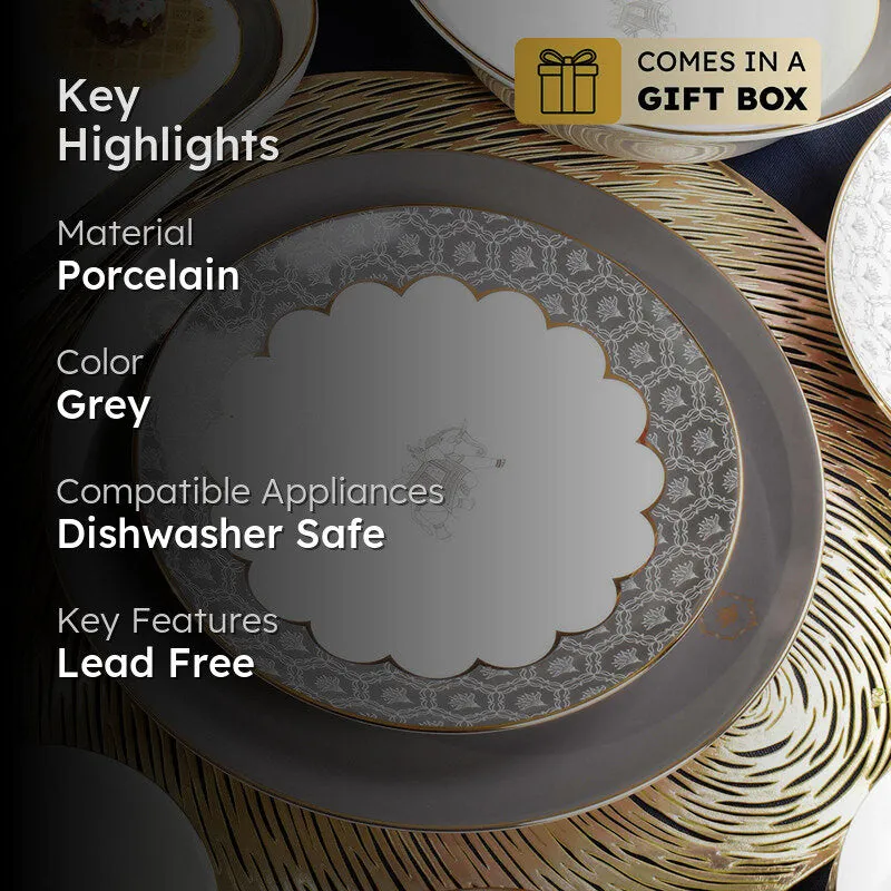 Gilded Legacy 24k Gold Brushed Porcelain Dinner Set (Grey) - 33 Piece Set media 2