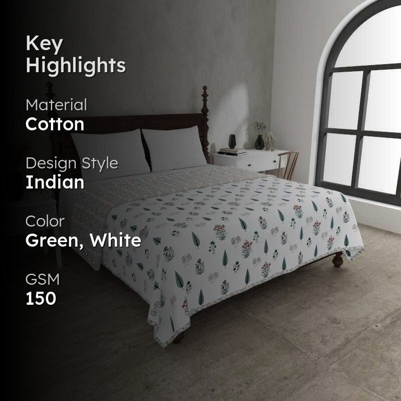 Devyanshi Floral Printed White & Green Cotton Dohar media 2
