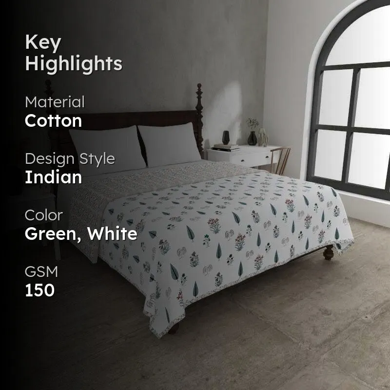 Devyanshi Floral Printed White & Green Cotton Dohar media 2