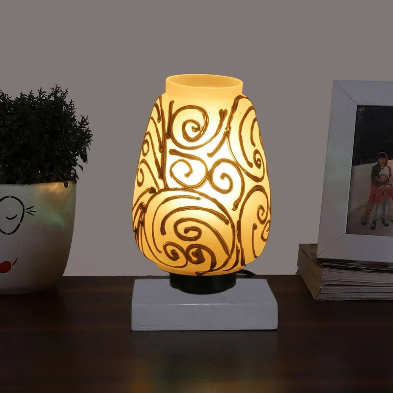 Lunellea Glass Wooden Table Lamp With Base - White & Gold media 3