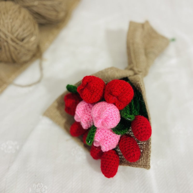 Crochet Handmade Rose Bouquet (Red,Pink) - Set of Twelve media 5