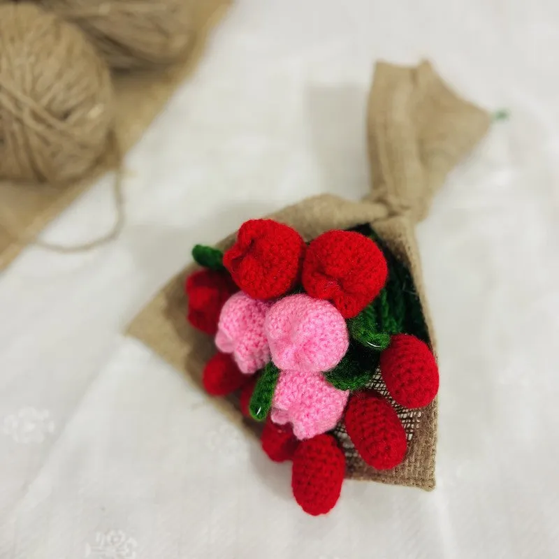Crochet Handmade Rose Bouquet (Red,Pink) - Set of Twelve media 5