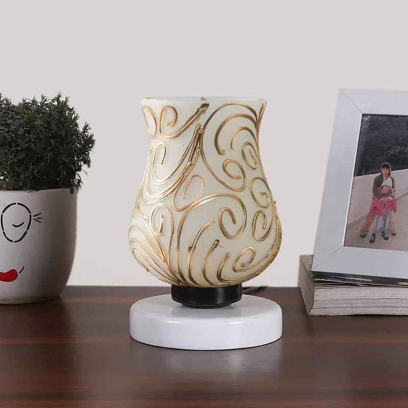 Devine Mosaic Glass Table Lamp With Wooden Base - White & Gold media 4