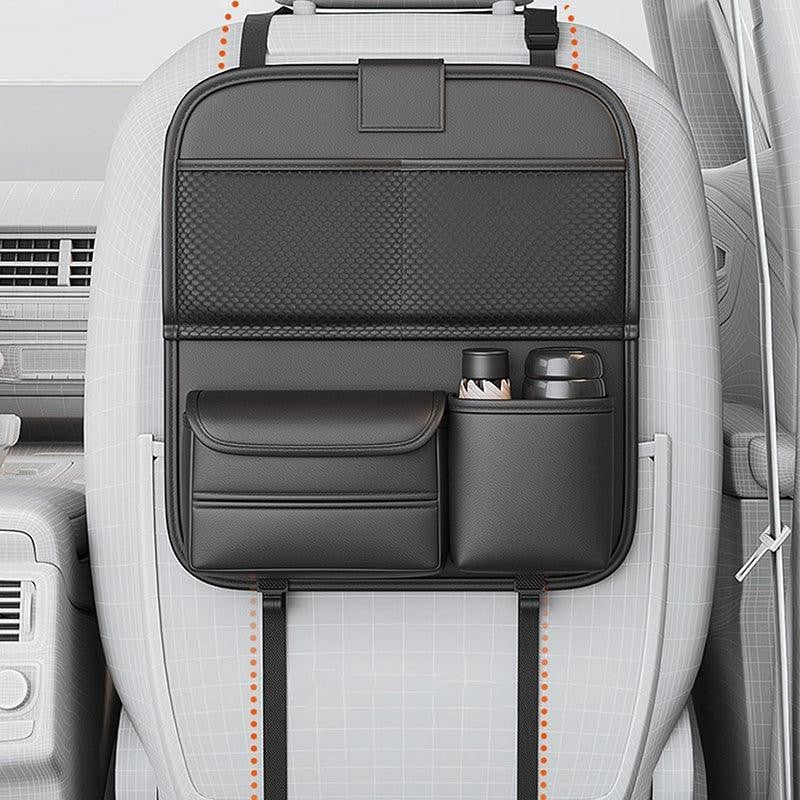 Sleek Seat Leather Car Seat Organizer With Foldable Tray - Dark Grey media 3