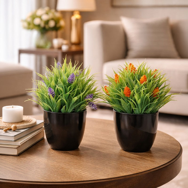 Leafzen Artificial Plant With Plastic Pot(Set of Two) - 0.7 Feet