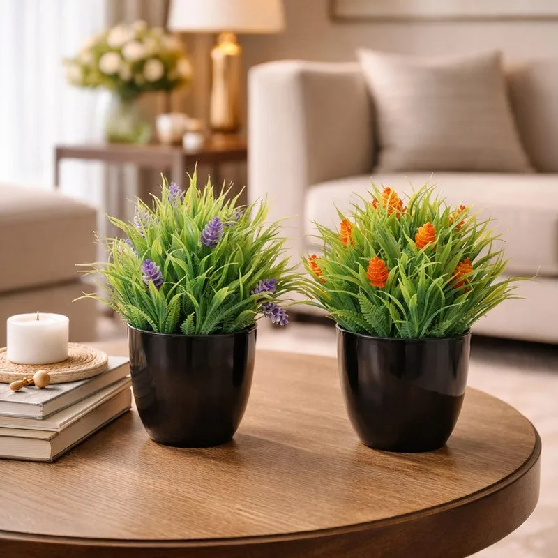 Leafzen Artificial Plant With Plastic Pot(Set of Two) - 0.7 Feet media 1