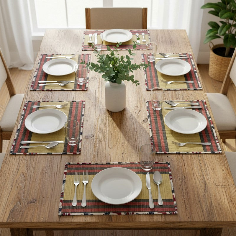 Dining Flow Bamboo Table Mats (Beige,Brown) - Set of Six - Bundles