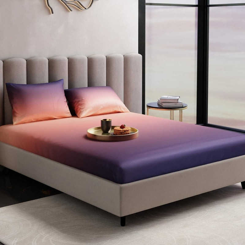 Sunset Kiss Satin Fitted Bedsheets - 150 GSM