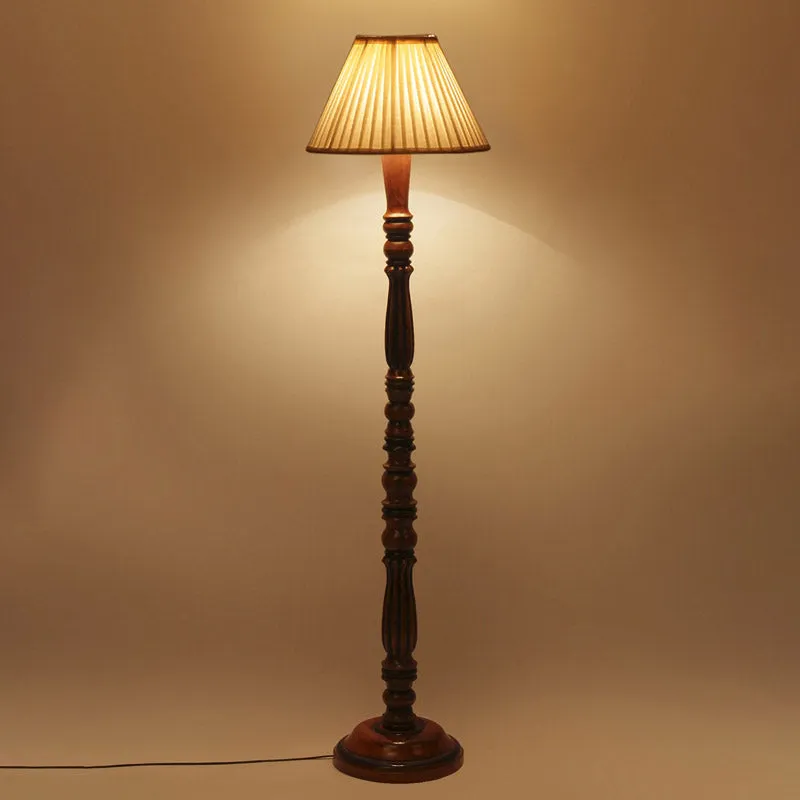Masiya Vintage Wooden Floor Lamp With Plated Shade - Off-White media 4