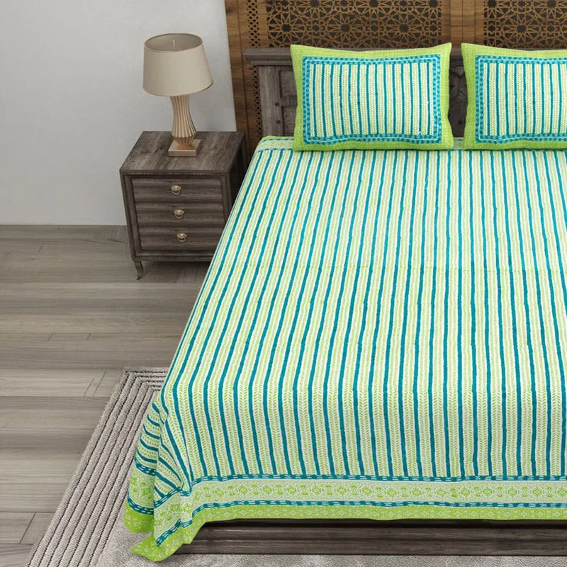 Formis Cotton Bedsheet (Blue,Green) - 240 TC media 3