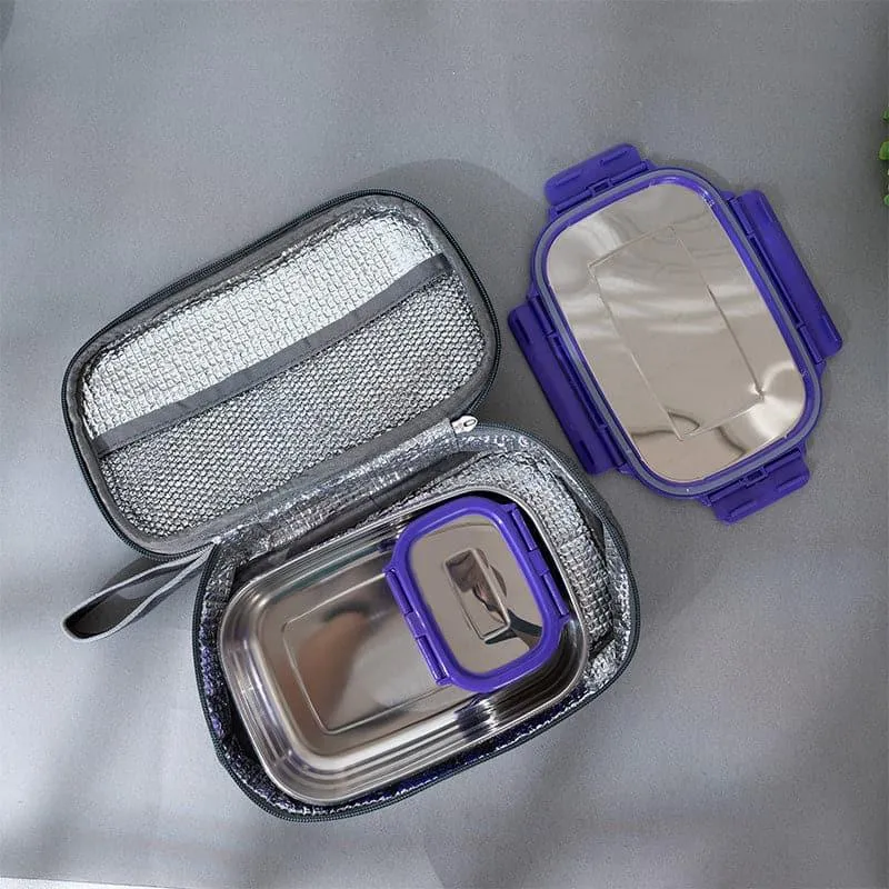 Delico Pack Violet Lunch Box With Insulated Pouch (775 mL /150 mL) - Three Piece Set media 3