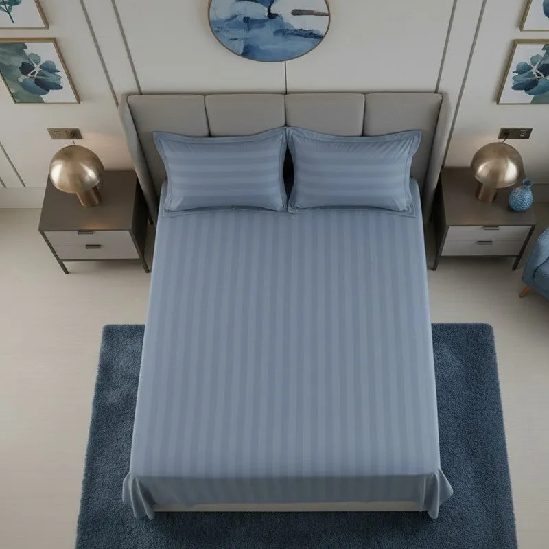 Elias Striped Cotton Bedsheet (400 TC) - Blue media 4