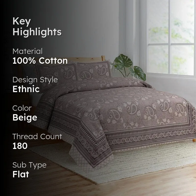 Mukha Ethnic Cotton Bedsheet (Beige) - 180 TC media 2