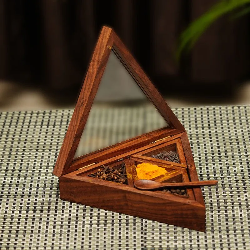 Rasoi Sheesham Wood Triangle Masala Box - Six Piece Set media 4