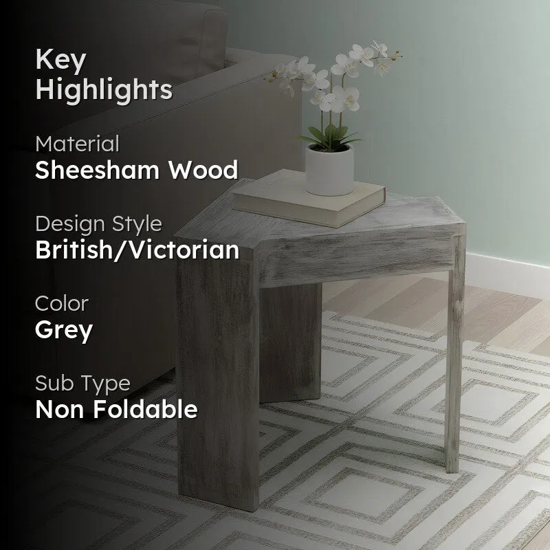 Lverox Sheesham Wooden Side & Bedside Table - Grey media 2
