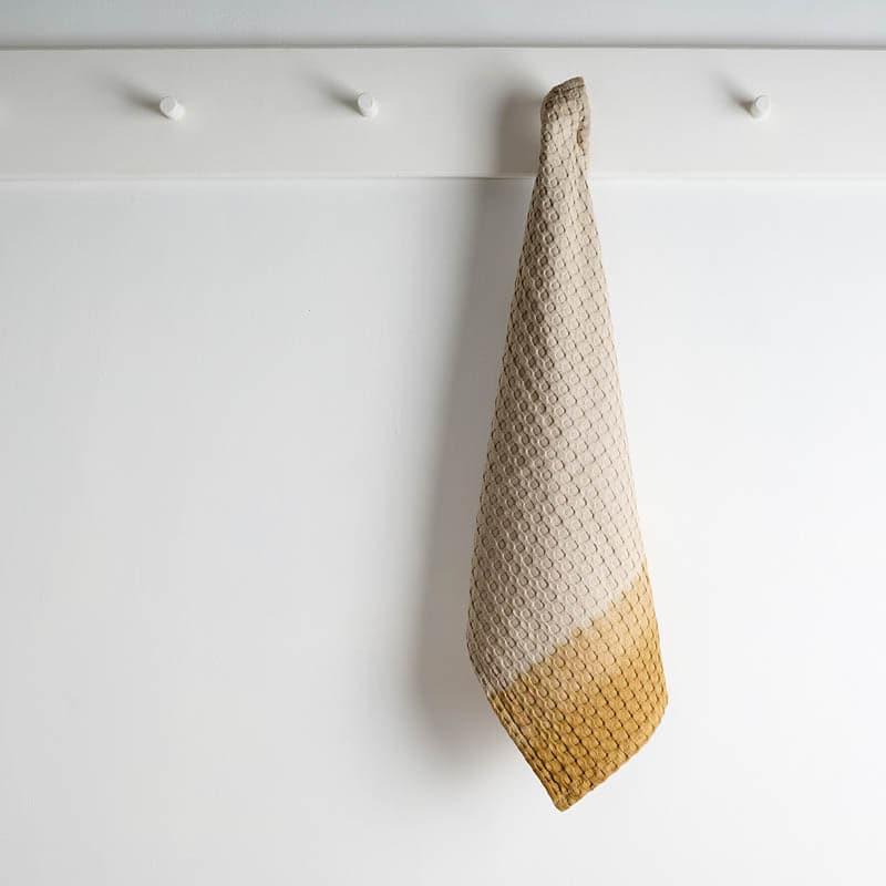Ninon Dipdye Textured Waffle Hand Towel (Beige & Yellow Ochre) - Set Of Two