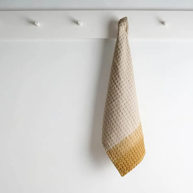Ninon Dipdye Textured Waffle Hand Towel (Beige & Yellow Ochre) - Set Of Two media 1