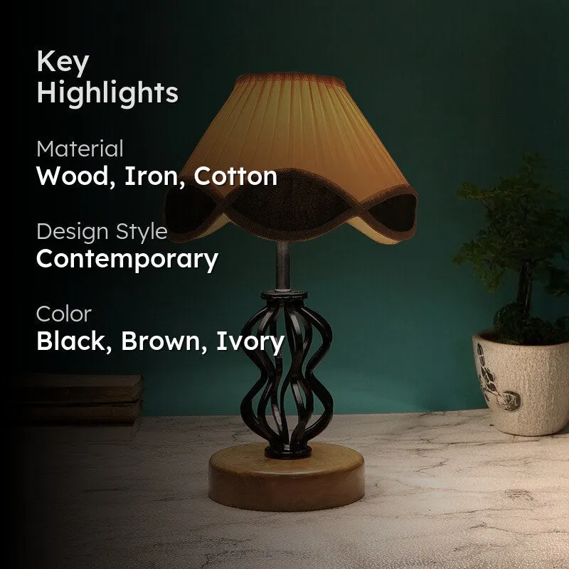 Aurevyn Cotton Table Lamp With Wooden Base - Ivory media 2