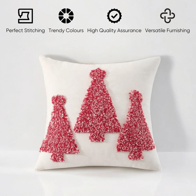 Jolly Red Pines Cotton Christmas Cushion Cover - Set Of Two media 3