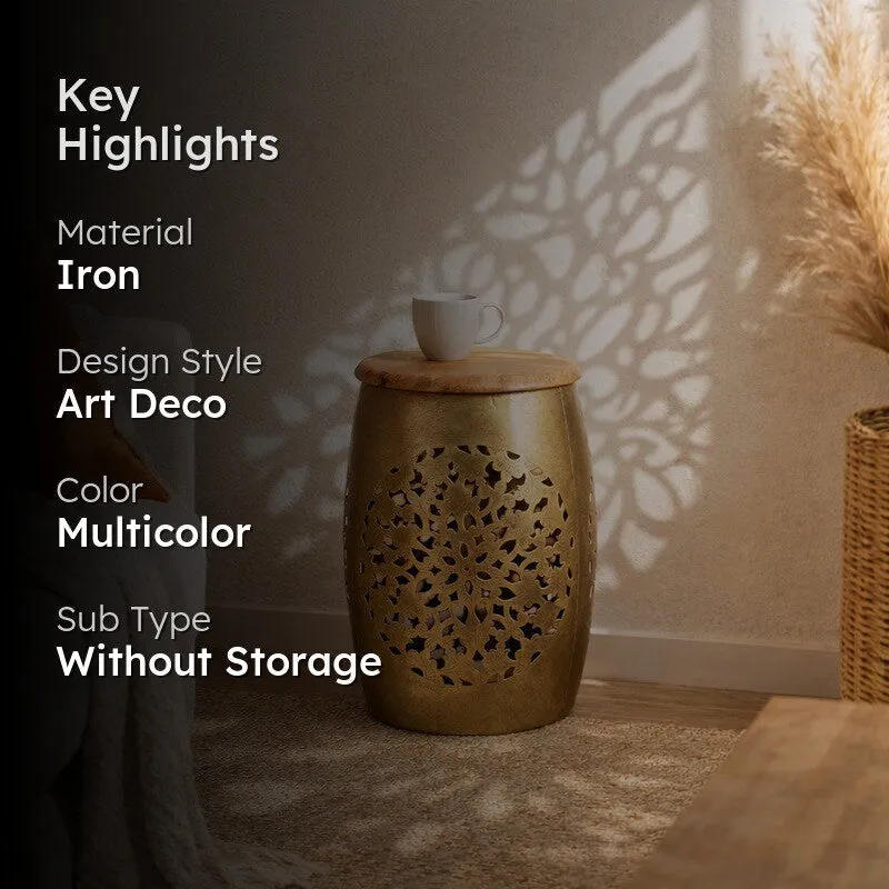 Floral Cutwork Drum Iron Stool Benches & Stools - Gold media 2