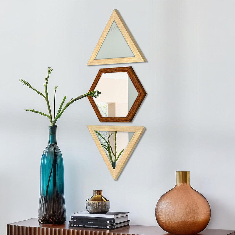 Facet Glow Wall Mirror (Brown,Beige)- Set of Three media 3