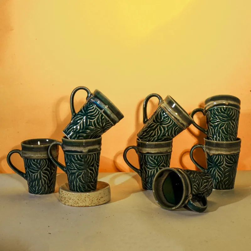 Ceramuse Ceramic Coffee Mug (300 mL Each/Teal Green) - Set of Eight media 1