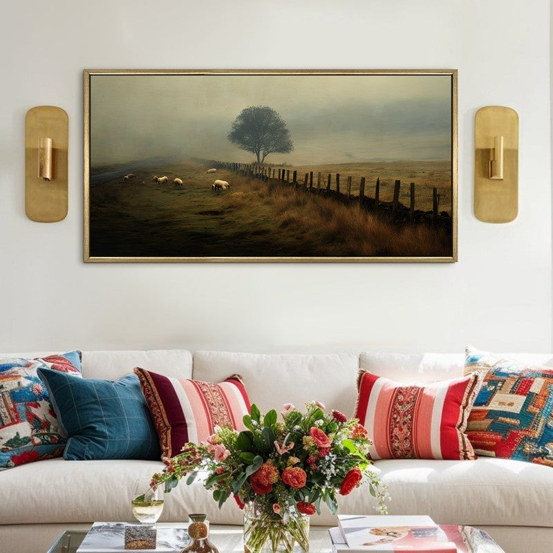 Sheep Meadow Mist Scene Wall Art