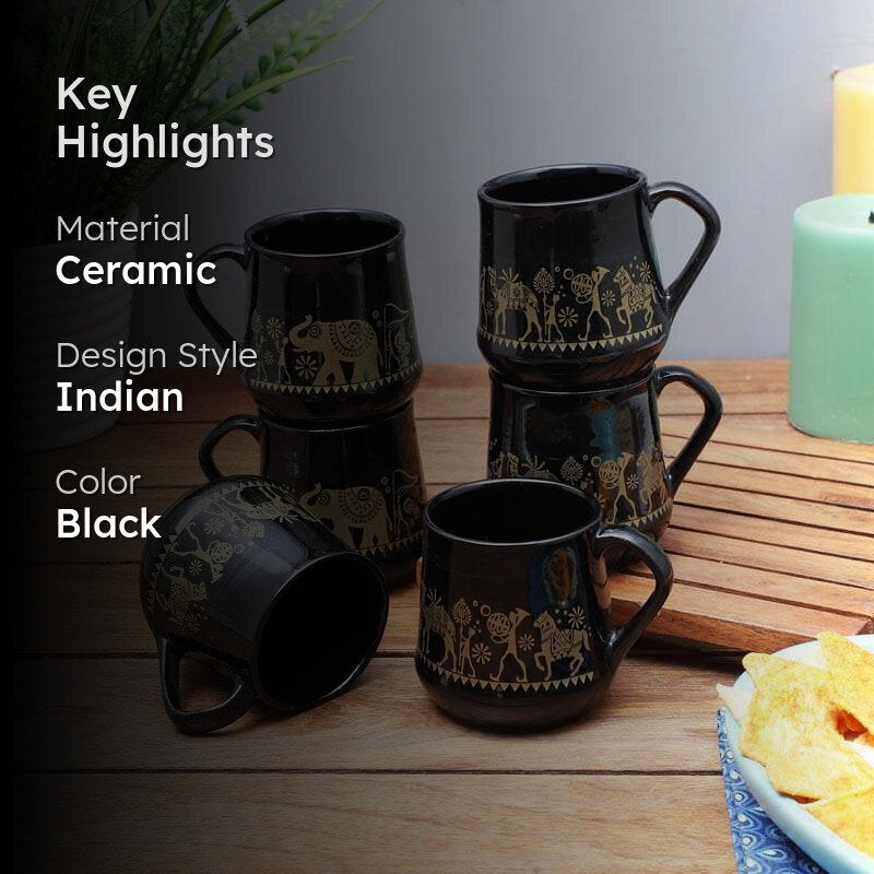 Tribal Ceramic Tea Cup (150 mL Each)  -  Set of Six media 2
