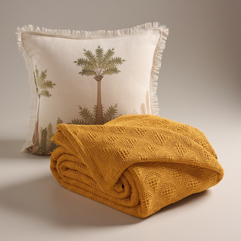 Geo Haven Cotton Bedcover (Yellow) (350 Gsm) - Two Piece Set media 3