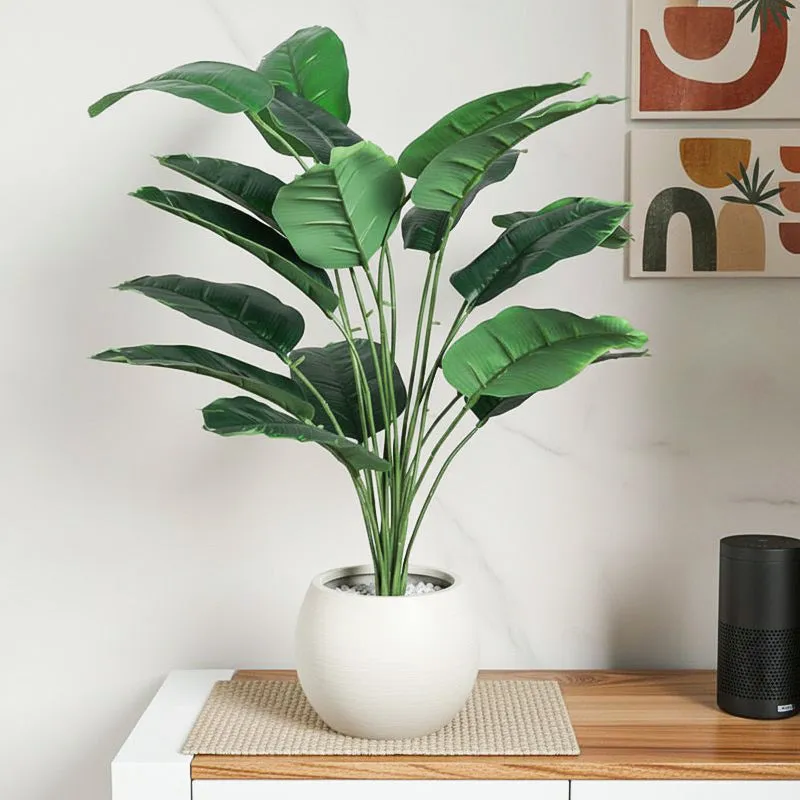 Viridia Artificial Banana Plant With Black Plastic Pot - 2.5 Feet media 1