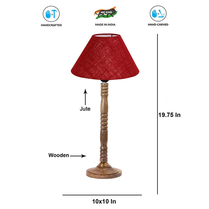 Loft Gleam Table Lamp With Carved Wooden Base - Maroon,Brown media 6