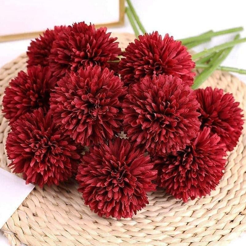 Faux Ja Dank Artificial Polyester Chrysanthemum Flower Bunch (Red) - Set Of Six media 3