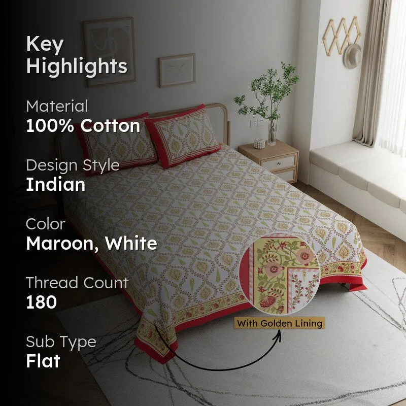 Ambi Bliss Cotton Bedsheet (Beige,Red) - 180 GSM media 2
