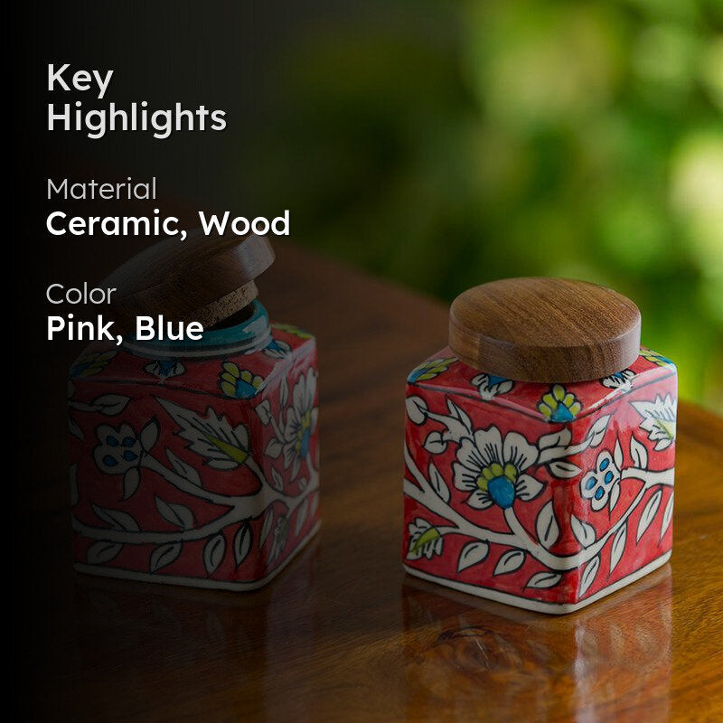 Rang-E-Gul Handpainted Ceramic Multi-Utility Jar (240 ML) - Set Of Two media 2
