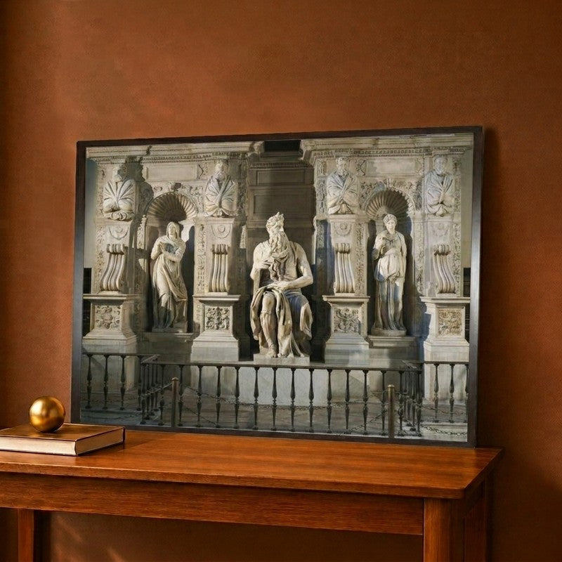 St. Peter Rachel Moses and Leah Detail from Tomb of Julius II Canvas Wall Painting - 12 x 9 Inches