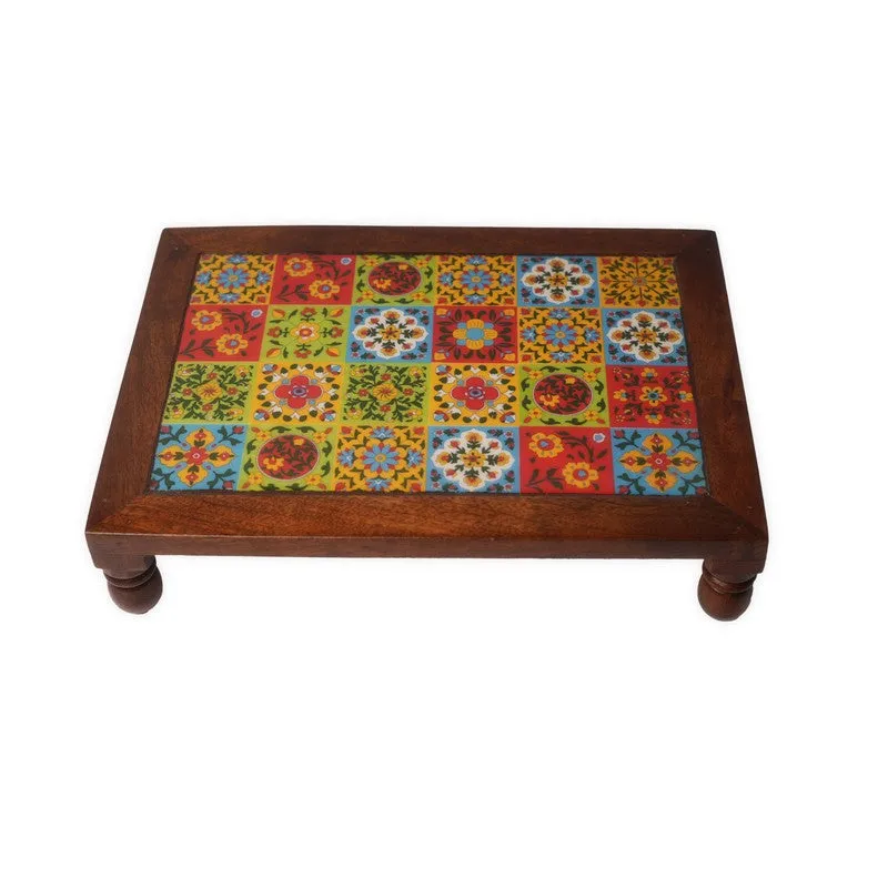 Nyra Folk Art Mango Wood Stool - 14 inch - 3