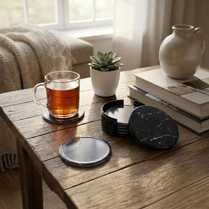 Black Marble Melamine Coaster Set - Eight Piece Set - 1