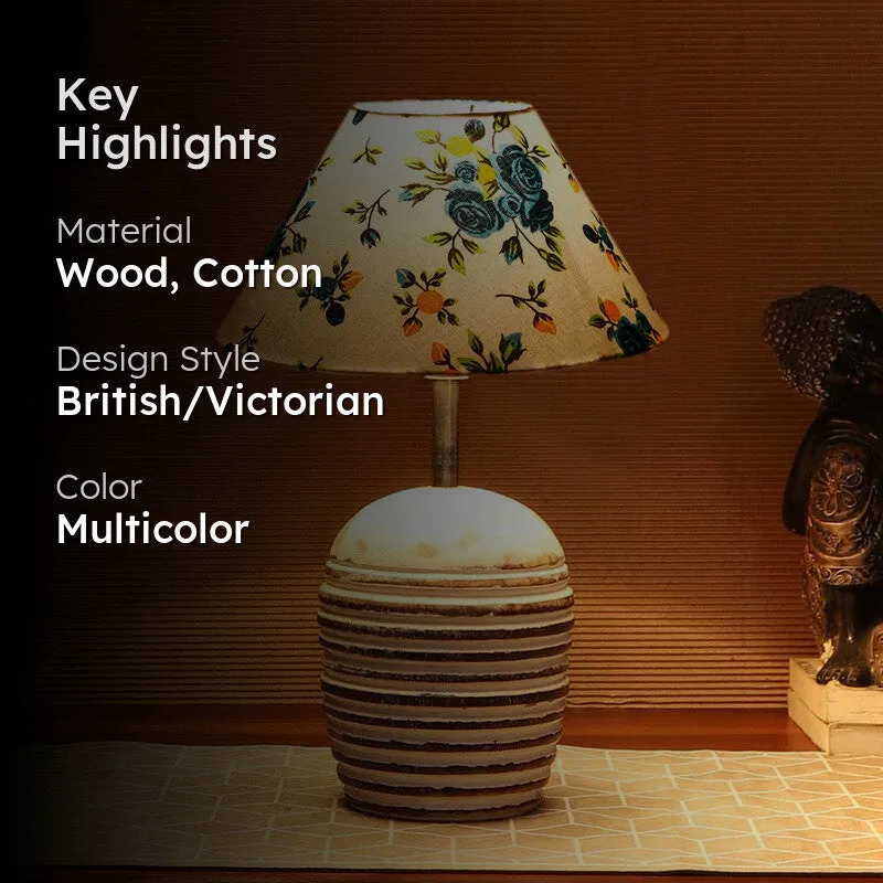 Lurixa Cotton Table Lamp With Wooden Base - Multicolor media 2
