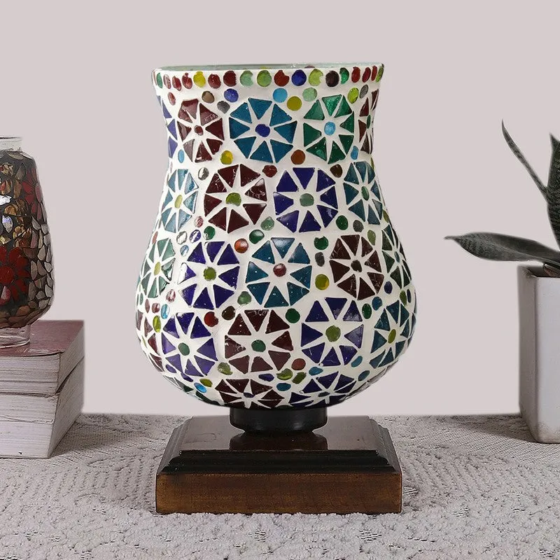 Glowzen Mosaic Glass Table Lamp With Wooden Base - Multicolor media 4