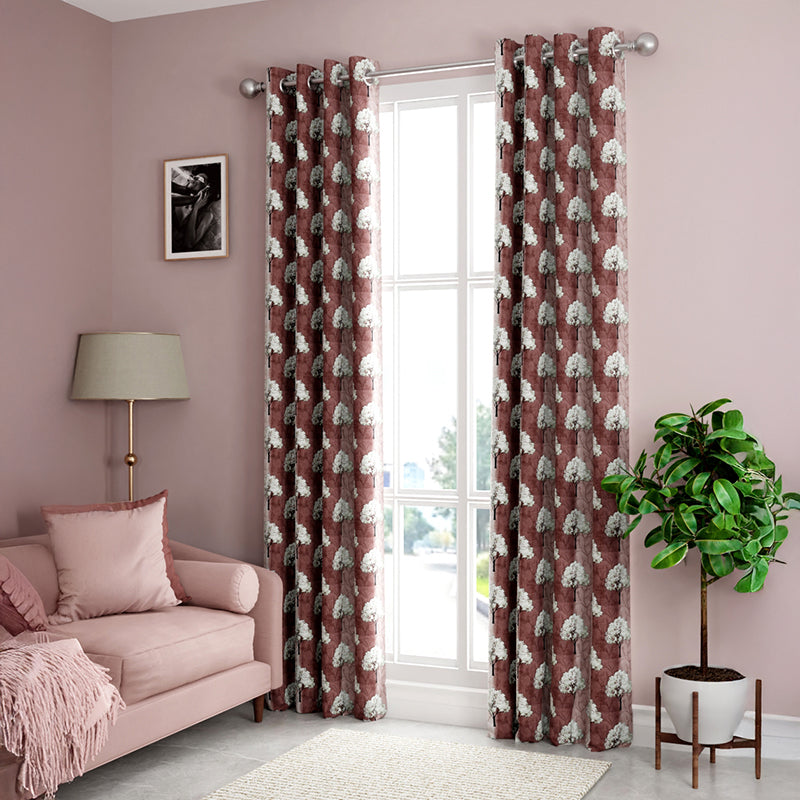 Theodora Floral Artificial Silk Curtain - Set Of Two - Door - 7 ft