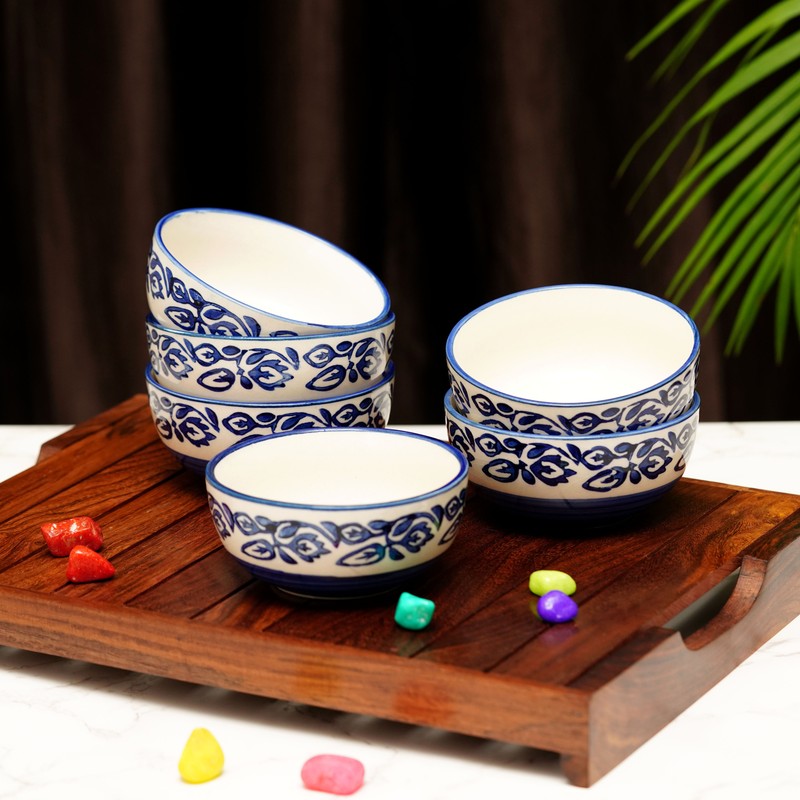 Snackora Ceramic Snack Bowls (Blue , 180 mL Each) - Set Of Six